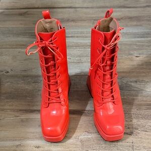 Red Lace-Up Women's Boots
